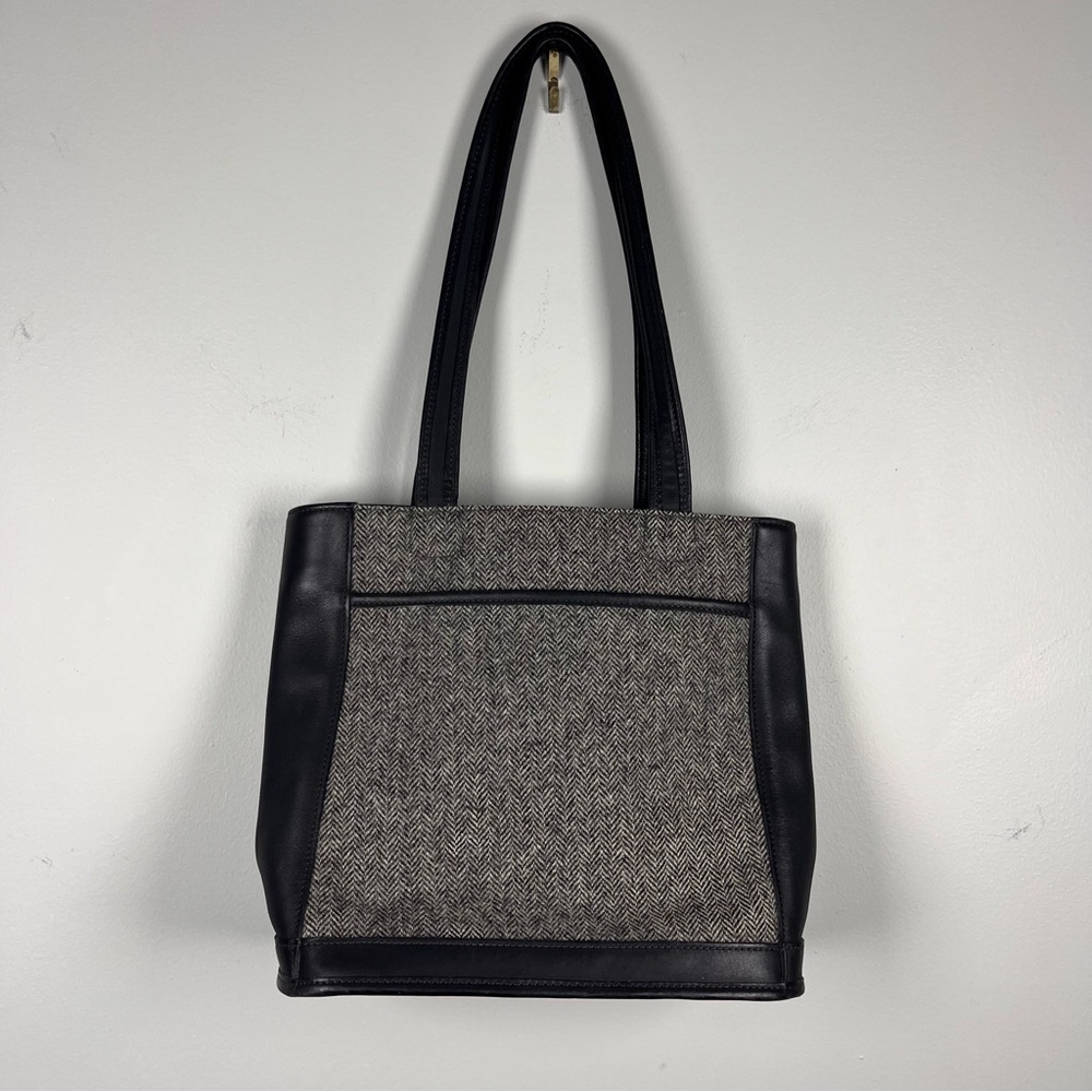 Coach Y2K Bleecker Satchel Wool Leather Bag Herringbone Purse Academia Preppy - Picture 9 of 11